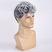 cheap Mens Wigs-Synthetic Wig Afro Curly Water Wave Asymmetrical Neat Bang Machine Made Wig 10 inch A1 Synthetic Hair Men&#039;s Classic Comfortable Color Gradient Multi-color