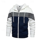 economico felpe con cappuccio da uomo di base-Per uomo Felpa con cappuccio e zip Felpa con cappuccio Bianco Rosso Blu Cachi Con Cappuccio Blocco di colori Con zip Blocco di colore Tasca Frontale Sport &amp; Outdoor Casuale Quotidiano Streetwear Cool