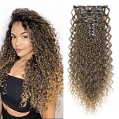 economico Clip nelle estensioni-Extension per capelli con clip da 9 pezzi, 22 pollici, extension per capelli ricci, lunghe e morbide, sintetiche, per donne