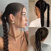 economico Code-2 pezzi di extension per coda di cavallo intrecciata con elastici per capelli, morbidi pezzi di capelli sintetici per donne e ragazze, da indossare tutti i giorni, 16 pollici