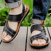economico Infradito da Vacanza-sandali da uomo in similpelle marrone con cinturini, chiusura a strappo regolabile, plantare morbido e ammortizzato, perfetti per l&#039;uso quotidiano casual e per le passeggiate