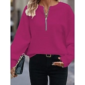 abordables Sweatshirts et Hoodies Texturés-Femmes Chemisier Couleur Unie Élégant Occasionnel manche longue Col ras du cou Hauts Réguliers Quotidien Fermeture éclair Noir Blanche Bleu Fuchsia Abricot Printemps Automne