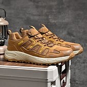 abordables Baskets-Homme Chaussures Décontractées Chaussures de randonnée Marche Occasionnel Cuir PU Maille Confortable Antidérapant Respirant À lacets Noir Jaune Vert Été Printemps