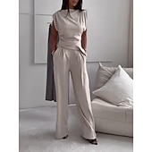 cheap Women&#039;s Blouse Suits-Women&#039;s Fashion Streetwear Daily Pants Sets Sleeveless Round Neck Solid Color Ruched Casual Daily Dark Grey Black White Spring Loose Fit