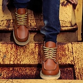cheap Work Boots-Men&#039;s Brown Lace-up Work Boots with Contrast Stitching and Cushioned Sole, Classic Casual Style for Outdoor Work, Hiking and Daily Wear