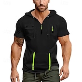 abordables sudaderas basicas hombre-Hombre Sudadera Sudadera con capucha y cremallera de un cuarto Negro Blanco Azul Marino Azul Piscina Caqui Con Capucha Plano Bolsillo Cremallera de un cuarto Deporte Diario Festivos Poliéster Ropa de