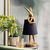 preiswerte Nachttischlampe-Moderne Tischlampe im Hasen-Stil aus der Mitte des Jahrhunderts mit Leinenschirm, USB-betrieben, dekorative Schreibtischlampe, goldenes Finish, sanfte Umgebungsbeleuchtung für Wohnzimmer, Schlafzimmer