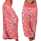billiga breda ben och hög midja-Dam Byxor Harem byxor Palazzo byxor Mode Boho Fullängd Medium Midja Mönster Elastisk midja Bekväm Microelastisk Gata Dagliga kläder Utekväll Vit Gul Ljusgrön Rosa Sommar Vår Normal