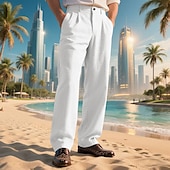 cheap Holiday-Men&#039;s Linen Pants Trousers Summer Pants Beach Pants Pocket Straight Leg Plain Comfort Breathable Vacation Daily Holiday Hawaiian Boho Black White