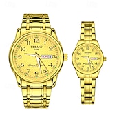 abordables Relojes de Cuarzo-Este es un elegante reloj para parejas con dos diales digitales redondos y correas de acero inoxidable con una pantalla de fecha luminosa resistente al agua ipx7 de lunes a domingo. Es un regalo ideal