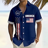 cheap Flag pattern-Independence Day Men&#039;s American US Flag Patriotic 1776 Shirt Summer Shirt Button Up Shirt Short Sleeve Fashion Casual Outdoor Vacation Dailywear Summer Turndown 3D Print Linen Like Shirt White Red