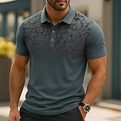 cheap Men&#039;s Elite Polo-Men&#039;s Male Floral Polo Knit Polo Sweater Short Sleeve Turndown Polo Collar Modern Formal Work Sports &amp; Outdoor Buttons Printing Spring Robin&#039;s Egg Blue White Light Blue
