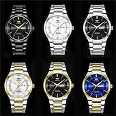 baratos Relógios Quartz-Relógio de quartzo masculino da moda com pulseira de aço, design simples e mostrador circular ipx7 à prova d&#039;água, calendário luminoso, data, relógio de quartzo