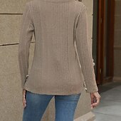 voordelige Effen kleuren-Dames Blouse Effen Modern Casual Lange mouw V-hals Normale tops Dagelijks Uitgaan Knop Zwart blauw Fuchsia Bruin Groen Herfst