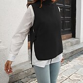 abordables Pulls sans manches-Femmes Pull Gilet Pull Occasionnel Couleur Unie Épais Col roulé Tricoté Sans manches Hauts Réguliers Tricoter Quotidien Fête Sortir Noir Marron Automne Hiver