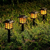 preiswerte Landschaftslichter-6 Stück Solar-Außenleuchte, wasserdicht, kleines Haus, blinkende Flamme, Bodenstecker, Licht für Innenhof, Garten, Weg, Rasen, Terrasse, Halloween, Weihnachtsfest, Atmosphäre, dekoratives Licht,