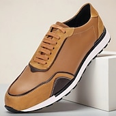billiga Premium sneakers i läder-Herrsneakers i brunt läder, avslappnad, lätt, atletiskt inspirerad design med vadderad sula, perfekt för promenader, resor och helgutflykter