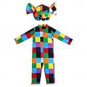 levne Dívčí kostýmy-Elmer, patchworkový slon Elmer Kombinéza Kostým Onesie Postavy z pohádek Filmové kostýmy for Chlapecké Dívčí Dětské předvečer Všech svatých Karneval Světový den knihy Výkon Vzdělávací převlékání