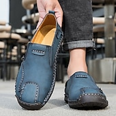 Χαμηλού Κόστους Ανδρικά Sneakers-Ανδρικά καφέ slip-on παπούτσια με ραφές σε αντίθεση, μαλακή εσωτερική σόλα και ανθεκτική σόλα από καουτσούκ για casual ρούχα γραφείου, καθημερινές μετακινήσεις και χαλάρωση το Σαββατοκύριακο.