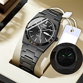 baratos Relógios Quartz-Um relógio masculino moderno e original com pulseira de liga de estilo empresarial, com classificação de resistência à água ipx7, data luminosa e visor de dia, caixa de relógio esportivo de quartzo