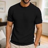 economico T-shirt in maglia waffle-Per uomo Maglietta a Maglia Waffle Maglietta Manica Corta Girocollo Estate Tutte le stagioni Blocco di colori Testurizzato Moda Designer Casual Bottoni Base All&#039;aperto Casuale Quotidiano Esercito