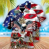 ieftine Model de steag-Ziua Independenței Americane Bărbați Σταυρός Steagul american Soldat Cămașă Camașă cu nasturi Manșon scurt Modă Șic Stradă Designer În aer liber Stradă Zilnic Vară Primăvară Răsfrânt Imprimeu Buton