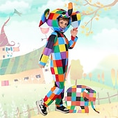 levne Dívčí kostýmy-Elmer, patchworkový slon Elmer Kombinéza Kostým Onesie Postavy z pohádek Filmové kostýmy for Chlapecké Dívčí Dětské předvečer Všech svatých Karneval Světový den knihy Výkon Vzdělávací převlékání