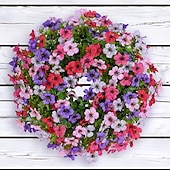 cheap Artificial Plants &amp; Flowers-Artificial Eucalyptus and Violet Wreath for Front Door, Faux Greenery Floral Wreath for Home Decor, Wall Hanging and Holiday Decorations