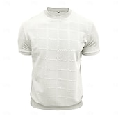 abordables Camiseta de punto gofre-Hombre Camiseta de gofre Camiseta Tee Camisa manga corta Manga Corta Cuello Barco Verano Todas las Temporadas Plano Moda Design Básico Jacquard Casual Vacaciones Calle Blanco Camiseta superior para