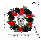 baratos Guirlandas de Halloween e Decorações Florais-guirlandas de halloween para decoração de portas da frente internas e externas, guirlanda de rosas vermelhas e pretas do dia dos mortos com placa de caveira para decoração de janelas e paredes