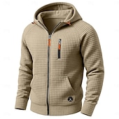 abordables sweats à capuche basiques pour hommes-Homme Sweat à capuche gaufré Sweat à capuche zippé intégral Sweat à capuche tactique Noir Kaki Gris Claire À capuche Uni Fermeture éclair Avec Poches Travail Sport &amp; Loisir Occasionnel Streetwear