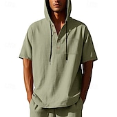 voordelige basis t-shirts-Voor heren T-shirt Henley-shirt T-shirts Shirt met korte mouwen Korte mouw Capuchon Zomer Lente Effen Modieus Ontwerper Basic Knop Vakantie Straat Uitgaan Zwart Wit Geel Top T-shirt voor mannen