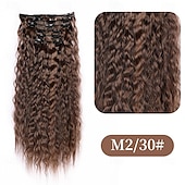 abordables Clip dans les extensions-Extensions de cheveux à clips marron 6 pièces extensions de cheveux 22 extensions de cheveux synthétiques longs bouclés ondulés postiches de cheveux naturels épais et ondulés