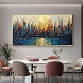 cheap Abstract Paintings-Handmade Original Urban Architecture Oil Painting On Canvas Abstract City Building Wall Art for Home Decor With Stretched Frame Without Inner Frame Painting
