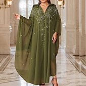 tanie Sukienki boho-Damskie Długa sukienka sukienka maxi Codzienne sukienki Sukienka Boho Strój zachodni Moda muzułmański Na zewnątrz Impreza Święto Regularny Kwiat Długi rękaw Kaptur Biały Zieleń wojskowa Czerwony