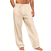 tanie Wakacje-Męskie Lniane spodnie Spodnie Letnie spodnie Spodnie plażowe Kieszeń Ściągana na sznurek Prosta noga Równina Komfort Oddychający Urlop Codzienny Święto Hawajskie Boho Biały Khaki