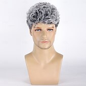 cheap Mens Wigs-Synthetic Wig Afro Curly Water Wave Asymmetrical Neat Bang Machine Made Wig 10 inch A1 Synthetic Hair Men&#039;s Classic Comfortable Color Gradient Multi-color