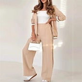 baratos Fatos de treino-Mulheres Moletom Calças de perna larga Bolsos Riscas Jaqueta Conjuntos Outono ダークカーキ Preto Academia Exercite-se Esportivo A Prova de Vento Manga Longa Esporte Roupas Esportivas Micro-Elástica Normal