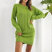 abordables Robes pull-Femmes Mini Robe Robe Pull Robe Décontractée Mode Extérieur Soirée Fête Coupe régulière Uni manche longue Col ras du cou Bleu Vert Été