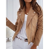 economico giacche casual-Per donna Giacca in Ecopelle Confortevole Traspirante Cerniera Casual Semplice Vacanza Streetwear Casuale Abbigliamento quotidiano Cerniera Corto Bavero Taglia piccola Manica Lunga Capispalla Nero