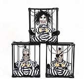זול תאורת אביזרי ליל כל הקדושים-קישוטי ליל כל הקדושים עם אנימציה וצעקות, אביזרי עיצוב ליל כל הקדושים עם חיישן תנועה, קישוט בית רדוף רוחות בכלוב גולגולת מפחיד, קישוטי עיניים מוארות עם רוחות רפאים תלויות ומפחידות
