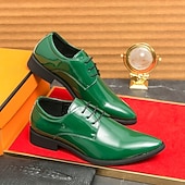 abordables Officiel-Chaussures à lacets en cuir verni vert pour hommes – chaussures habillées brillantes avec une finition polie, idéales pour les mariages et les soirées