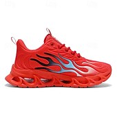 billige Sneakers til herrer-Røde løpesko for menn med flammedetaljer, overdel i høy ytelse og støtdempende såle, perfekt for trening, sportsbegivenheter og en aktiv livsstil