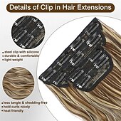 baratos Clip nas extensões-Clip in extensões de cabelo extensões de cabelo longo ondulado 4 peças castanho médio com mechas loiras clip ins para mulheres grossas &amp;apliques de cabelo sintético para cabeça inteira