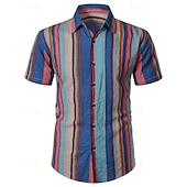 preiswerte Freizeithemden für Herren-Herren Hemd Sommerhemd Freizeithemd Strandhemd Knopfhemd Marineblau Blau Kurzarm Streifen Revers Urlaub Hawaiianisch Bekleidung Mode Lässig Bequem