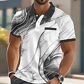 billige Geometrisk polo for menn-Herre Grafisk Polo Kortermet Poloskjorter Skjorter med krage Business Casual utendørs treningsklær Dagligdagstøy Knapper Lomme 3D-utskrift Sommer Rød Blå Grønn