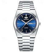 baratos Relógios Quartz-Um relógio masculino moderno e original com pulseira de liga de estilo empresarial, com classificação de resistência à água ipx7, data luminosa e visor de dia, caixa de relógio esportivo de quartzo