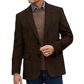 cheap Blazer&amp;Jacket-Men&#039;s Tweed Blazer Wool Herringbone Blazer Retro Vintage Classic Brown Standard Fit Single Breasted Two-buttons