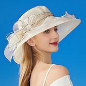 billige Partyhatter-Hatter organza Solhatt Formell Bryllup Aftenselskap Te Fest Hesteløp Elegant Årgang Med Blomster Hodeplagg Hodeplagg