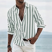 voordelige Geometrisch patroon-Voor heren Geometrisch Gestreept Overhemd Overhemd met knopen Lange mouw Mode-casual Dagelijks gebruik Causaal Strand Kleding Zomer Lente Strijkijzer 3D-afdrukken Linnenachtig shirt Zwart Blozend